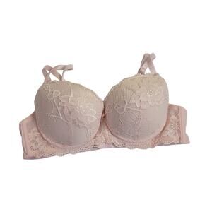 Sofra Pink Floral Lace Padded Full Coverage Underwire Push Up Bra Size 34C